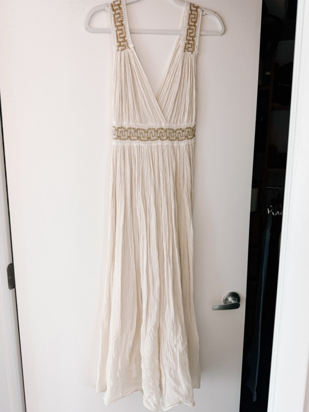 Greek Cotton Gauze Maxi Dress Boho Embroidered Cream Resort Dress